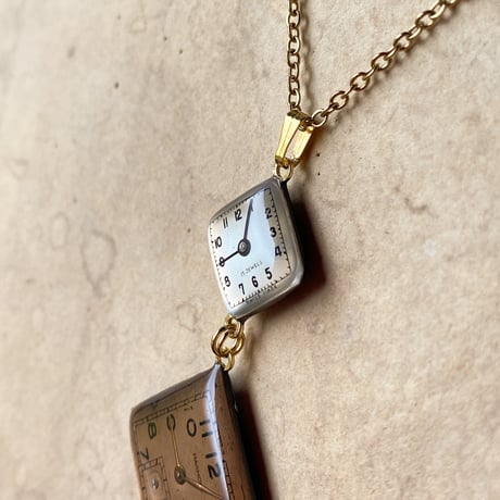【企画展作品】antique square double dial long necklace K18GP【something special/S0001】