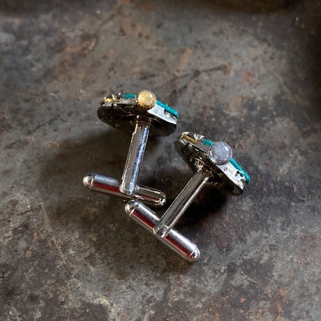 【K0683】antique movement colors cufflinks turquoise(ボックス付)