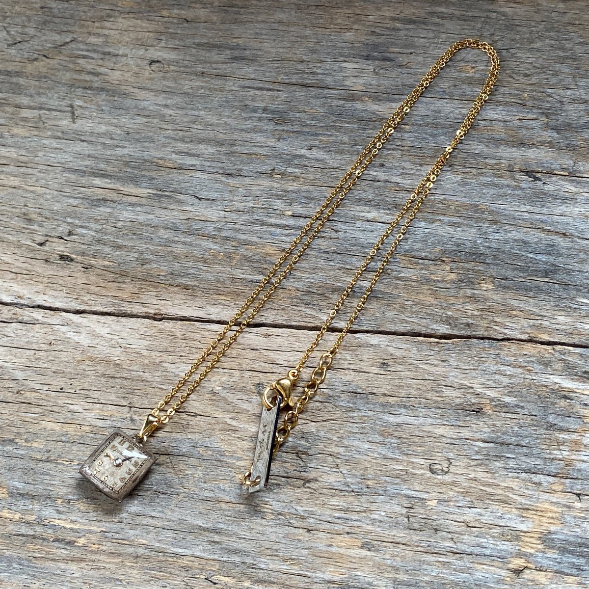 new!!】antique square dial necklace K18GP 