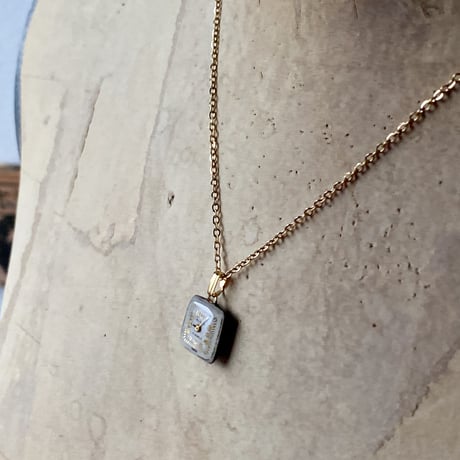 antique square dial necklace K18GP【K0742】