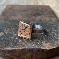antique square dial ring copper tone #15.5【K0970】