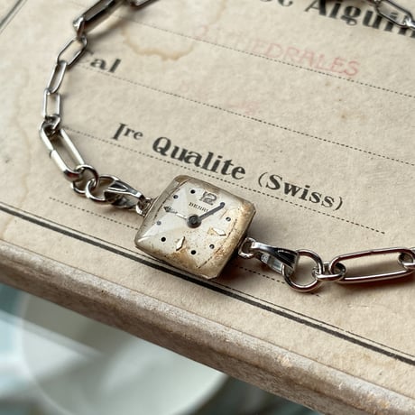 antique square dial stainless bracelet 【K0886】