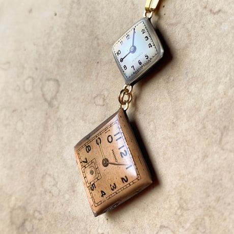 【企画展作品】antique square double dial long necklace K18GP【something special/S0001】