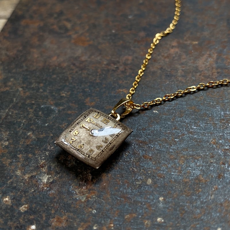new!!】antique square dial necklace K18GP 