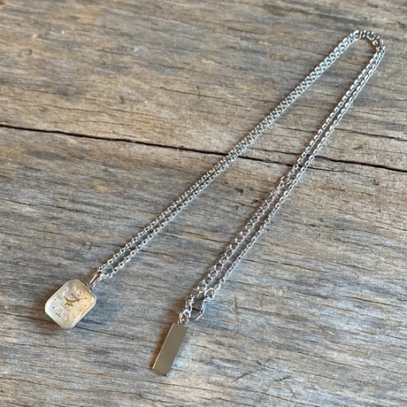 antique square dial necklace "HILTON"【K0734】