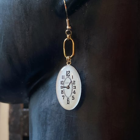antique oval dial hook pierced earrings K18GP (ボックス付)【K0912】