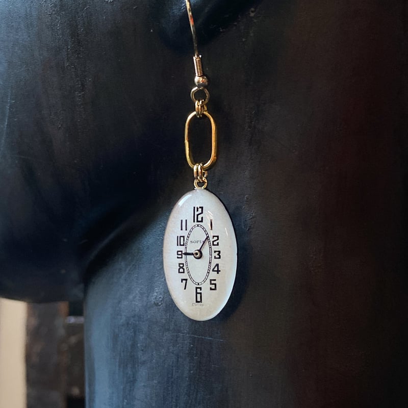 new】antique oval dial hook pierced earrings K1