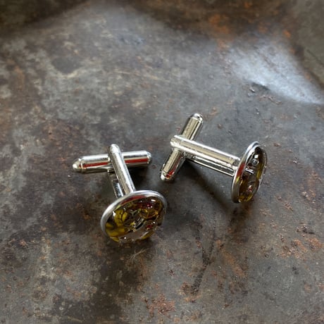 【K0689】CLOPOA standard tiepin&cufflinks yellow セット(オリジナルボックス&バッグ付)
