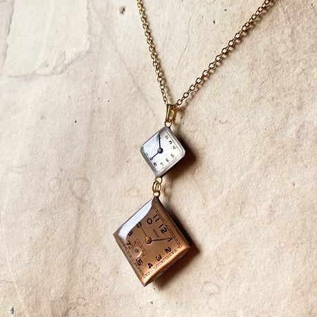 【企画展作品】antique square double dial long necklace K18GP【something special/S0001】