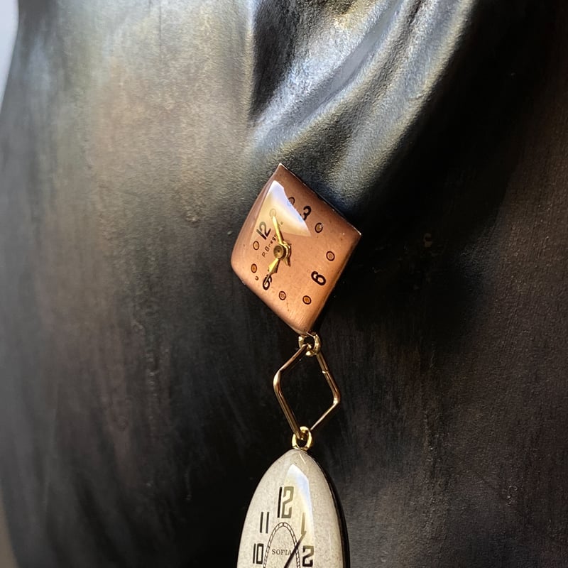 企画展作品】antique double dial drop pierced earring
