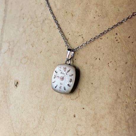 antique square dial necklace "BULOVA"【K891】