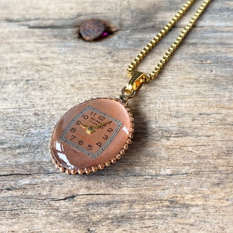 antique teardrop dial silhouette necklace "copper tone"【K0986】