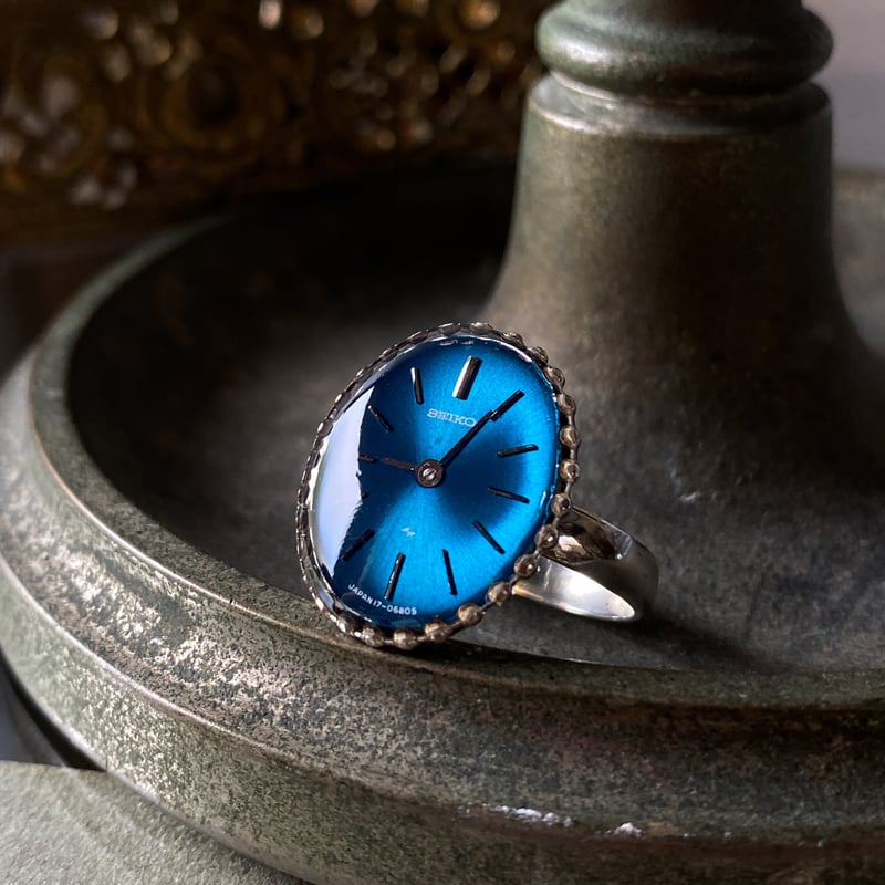 SEIKO アナログリング時計 青文字盤 antique skyblue dial ring 