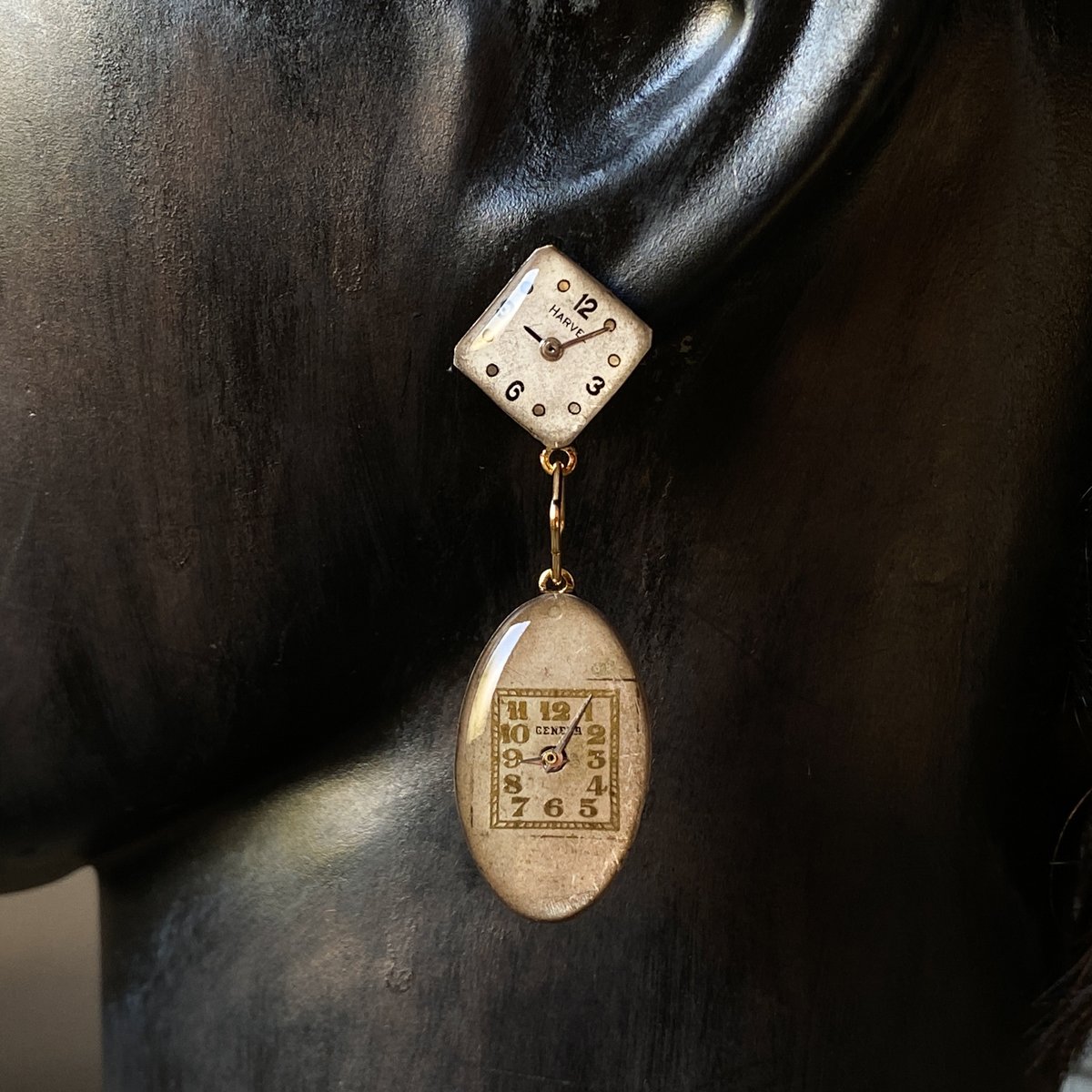 企画展作品】antique double dial drop pierced earring