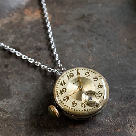antique dial&movement reversible necklace【K0584】