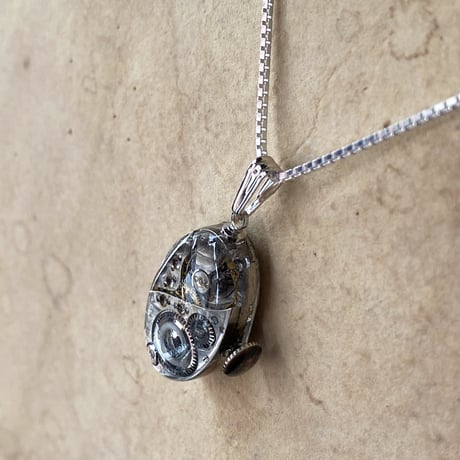 antique movement necklace "USA ELGIN" SV925【K0811】