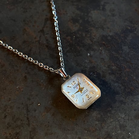 antique square dial necklace "HILTON"【K0734】