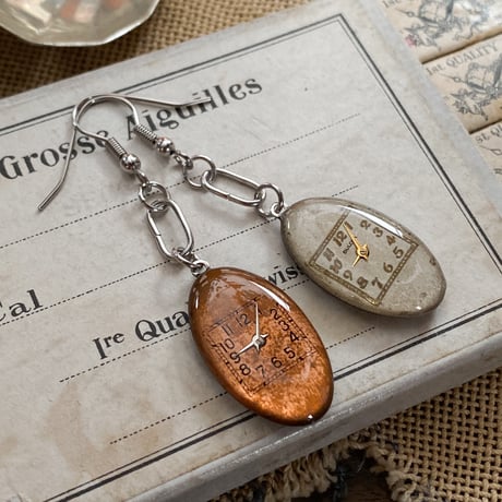 antique oval dial coilhook pierced earrings 【K0819】