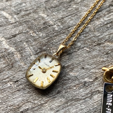 antique square dial necklace K18GP "BULOVA"【K893】