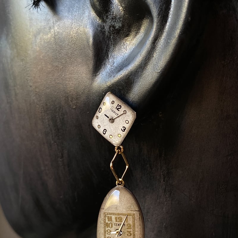企画展作品】antique double dial drop pierced earring