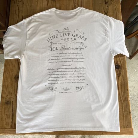 9時5分の歯車オリジナルTシャツ "10th ANNVERSARY" ホワイト×シルバー