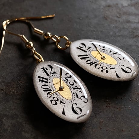 antique dial hook pierced earrings K18GP "1920's art nouveau" ボックス付【K0756▲】