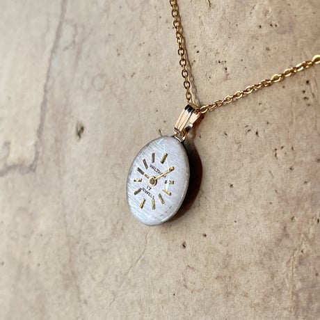 antique oval dial necklace K18GP "WALTHAM"【K890】