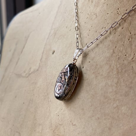 antique movement necklace "USA BULOVA" SV925(ボックス付)【K0964】