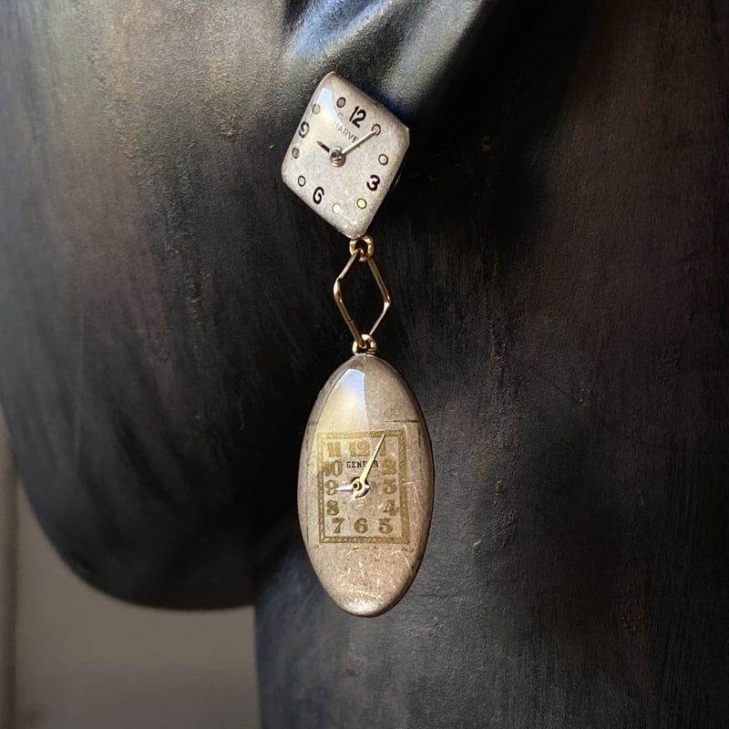 企画展作品】antique double dial drop pierced earring