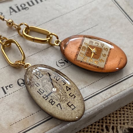 antique oval dial coilhook pierced earrings K18GP【K0817】