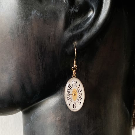 antique dial hook pierced earrings K18GP "1920's art nouveau" ボックス付【K0756▲】