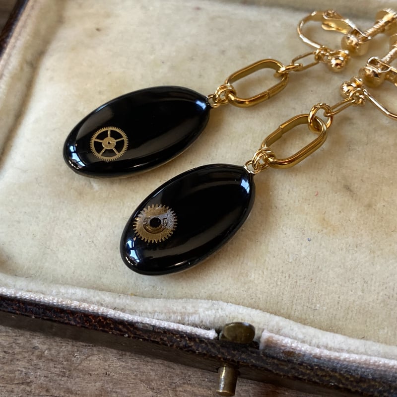 new!!】antique oval dial hook earrings gold sta