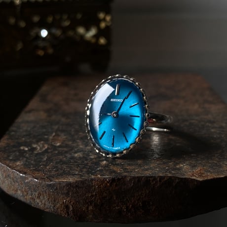antique skyblue dial ring "SEIKO" SV925 #15【再掲/S0013】