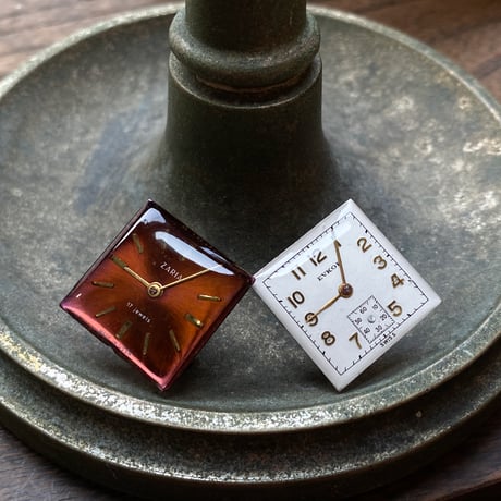 antique dial square rhombus earrings 【K0810】