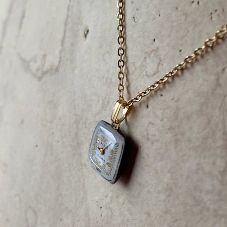 antique square dial necklace K18GP【K0742】
