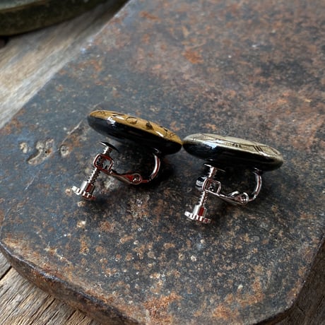 antique dial asymmetry color earrings【K0975】