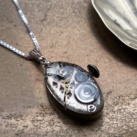antique movement necklace "USA ELGIN" SV925【K0811】