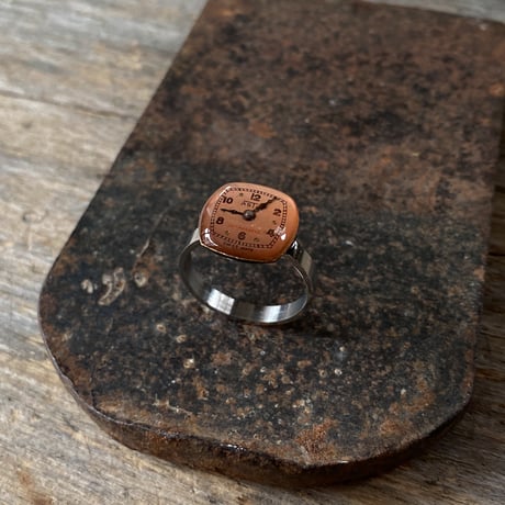 【new!!】 antique square dial ring "copper tone" #15(ボックス付)【K0999】