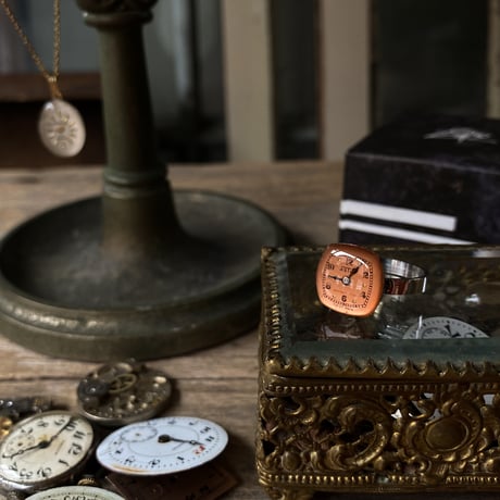 【new!!】 antique square dial ring "copper tone" #15(ボックス付)【K0999】
