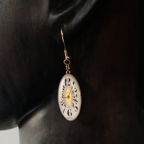 antique dial hook pierced earrings K18GP "1920's art nouveau" ボックス付【K0756▲】