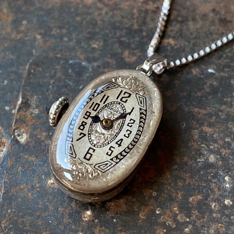 【企画展作品】antique oval dial&movement necklace "GRUEN" SV925【something special/S0004】