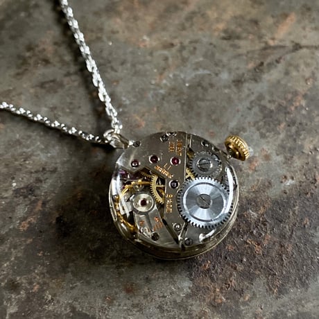 antique dial&movement reversible necklace 【K0571】