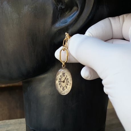 antique oval dial hook earrings gold stainless【K1004】