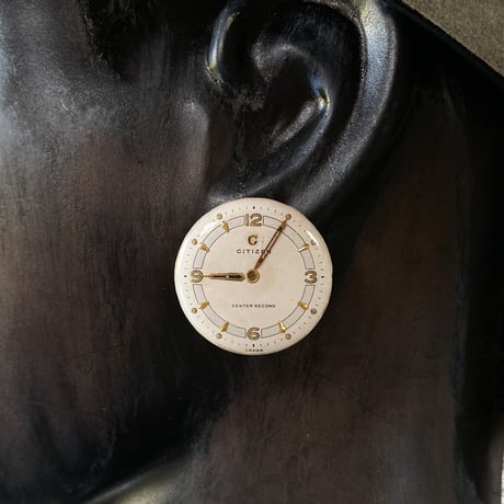 antique round dial pierced earrings "CITIZEN"【K0579】