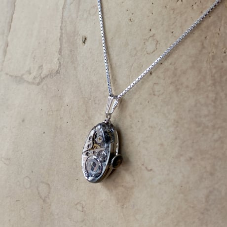 antique movement necklace "USA ELGIN" SV925【K0811】
