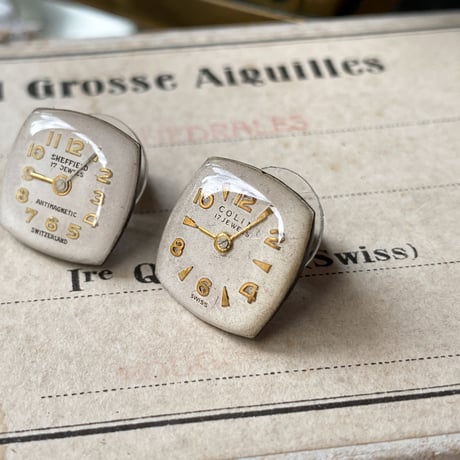antique small square dial pierced earrings【K0884】