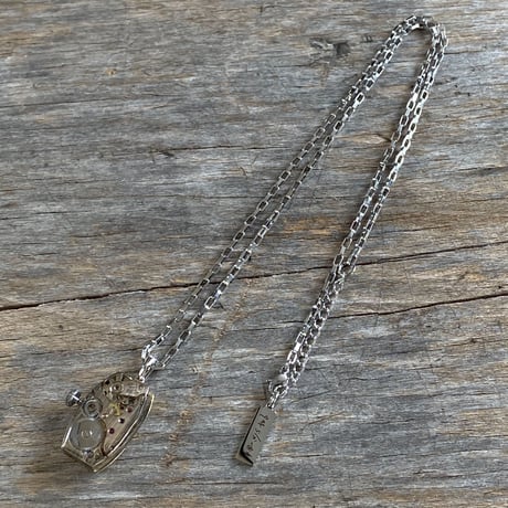 antique square dial&movement reversible necklace【K0533】