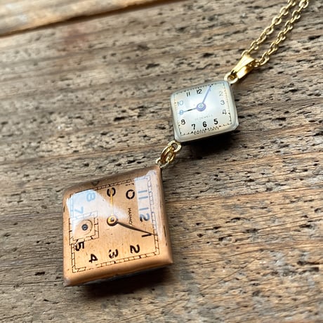 【企画展作品】antique square double dial long necklace K18GP【something special/S0001】