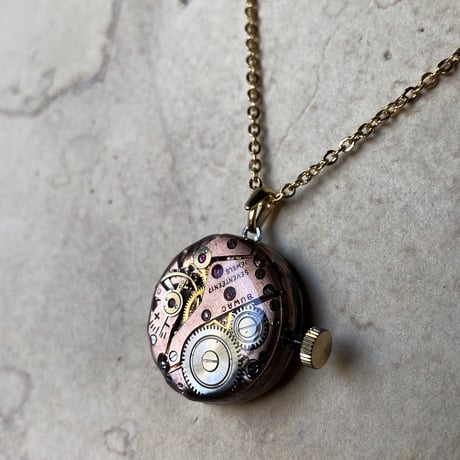 antique dial&copper movement  reversible necklace【K0575】