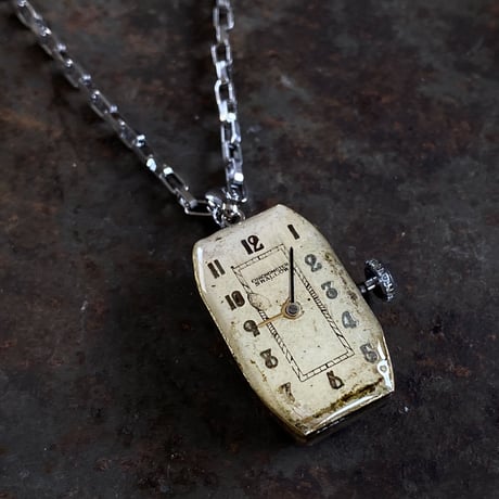 antique square dial&movement reversible necklace【K0533】